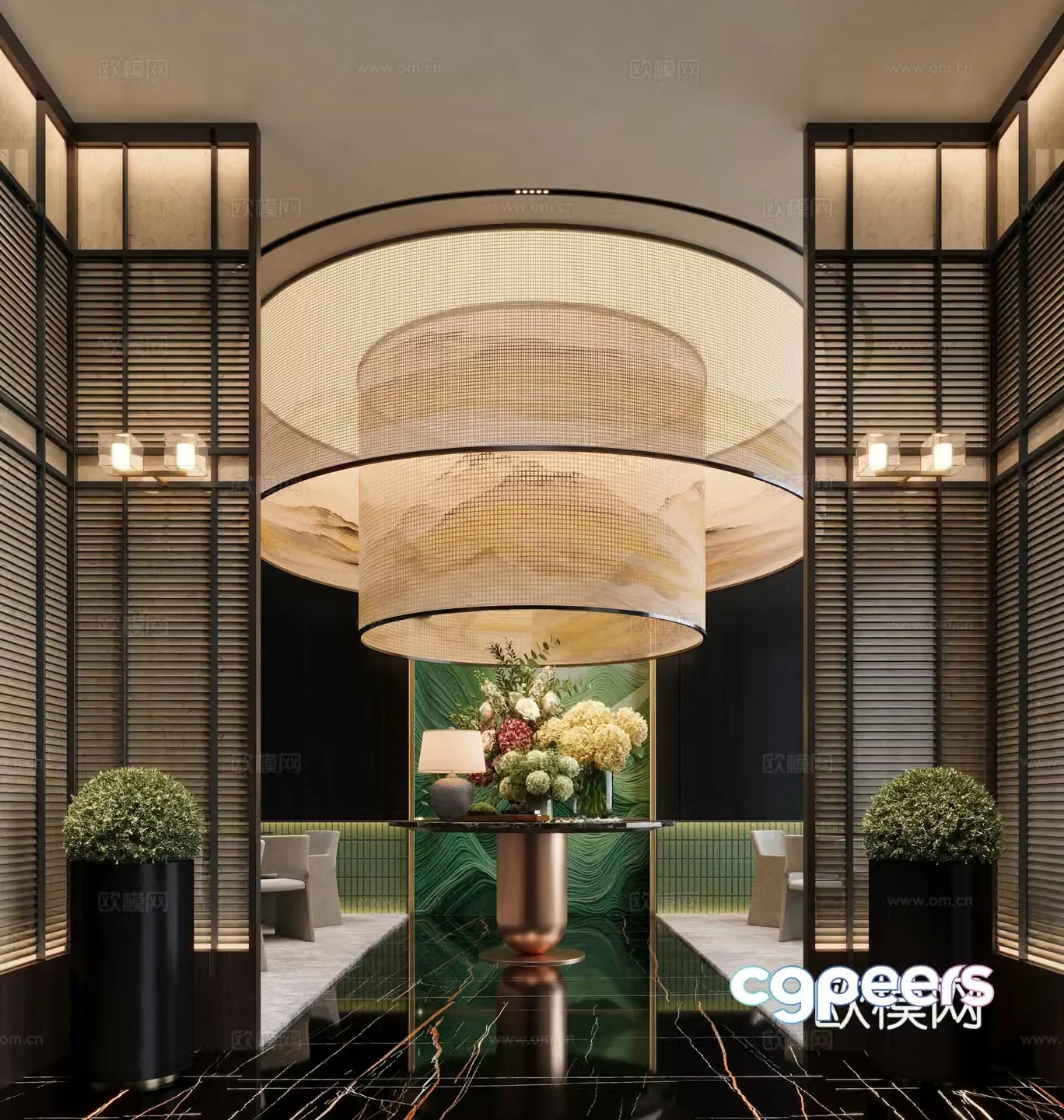 Modern hotel lobby atrium landscape 3d model
