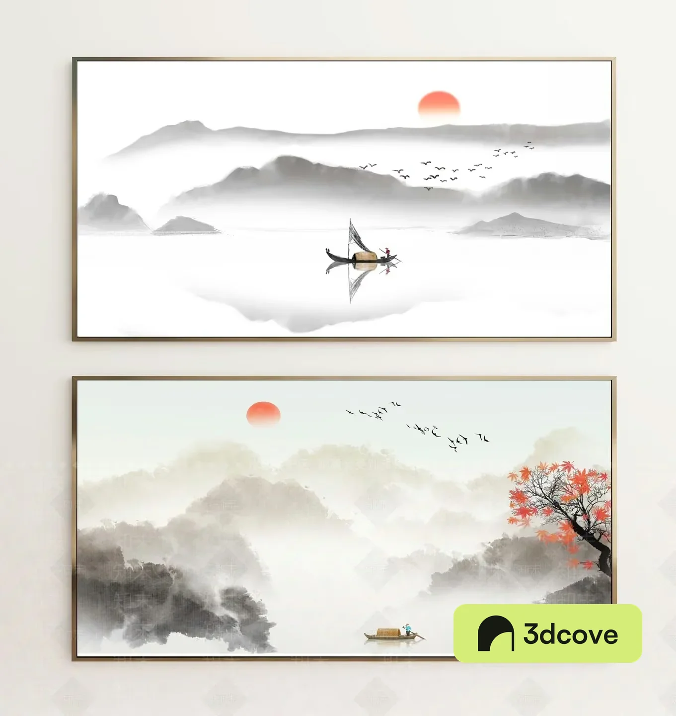 Two Framed Paintings Of A Serene Landscape