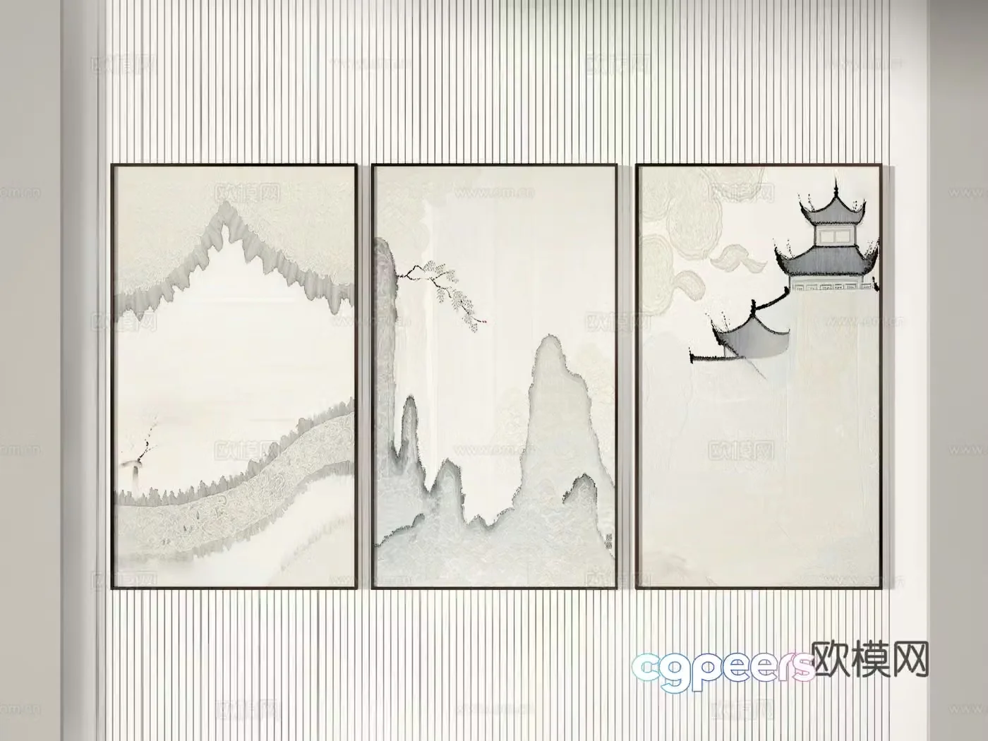 New Chinese style hanging paintings decorative paintings 3D model