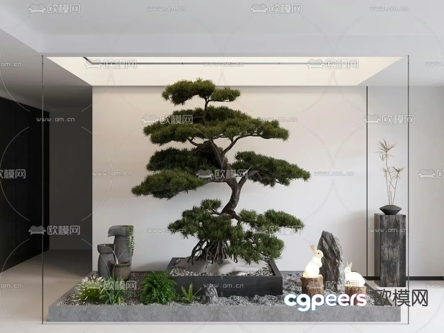 Indoor landscape pine trees green plants landscape sketch 3d model
