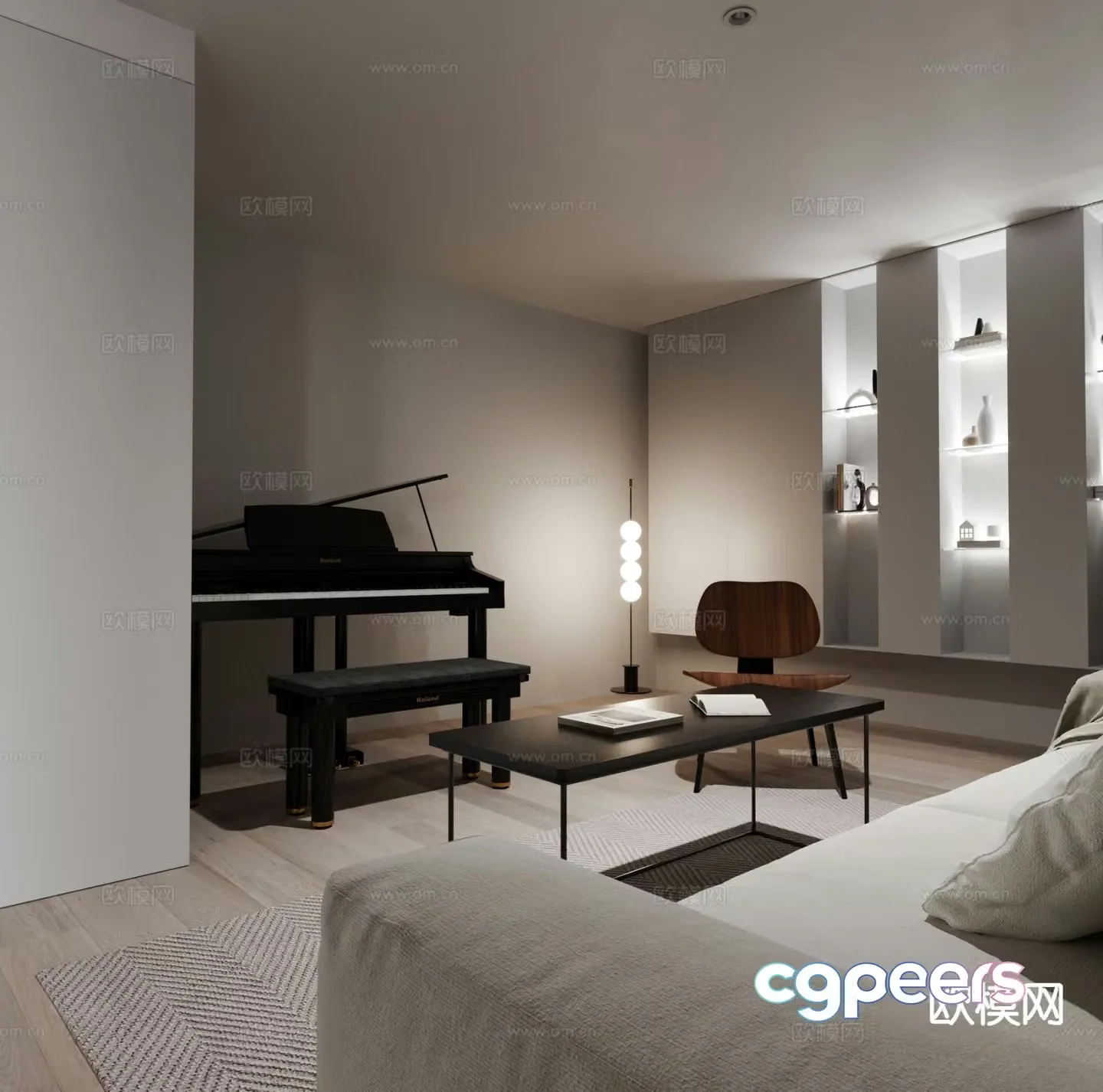 Modern piano room entertainment area 3d model