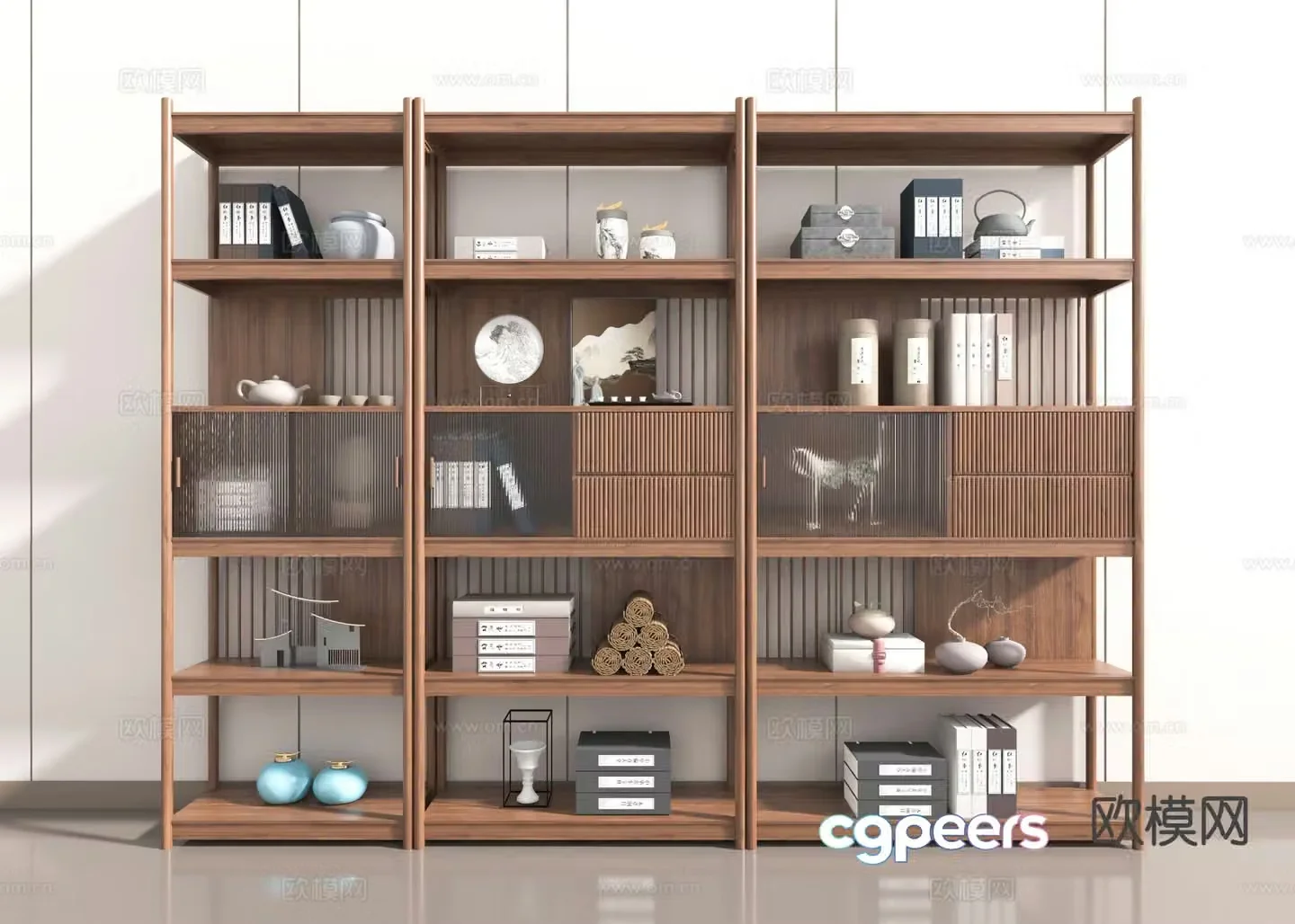 New Chinese style bookcase bookshelf 3d model