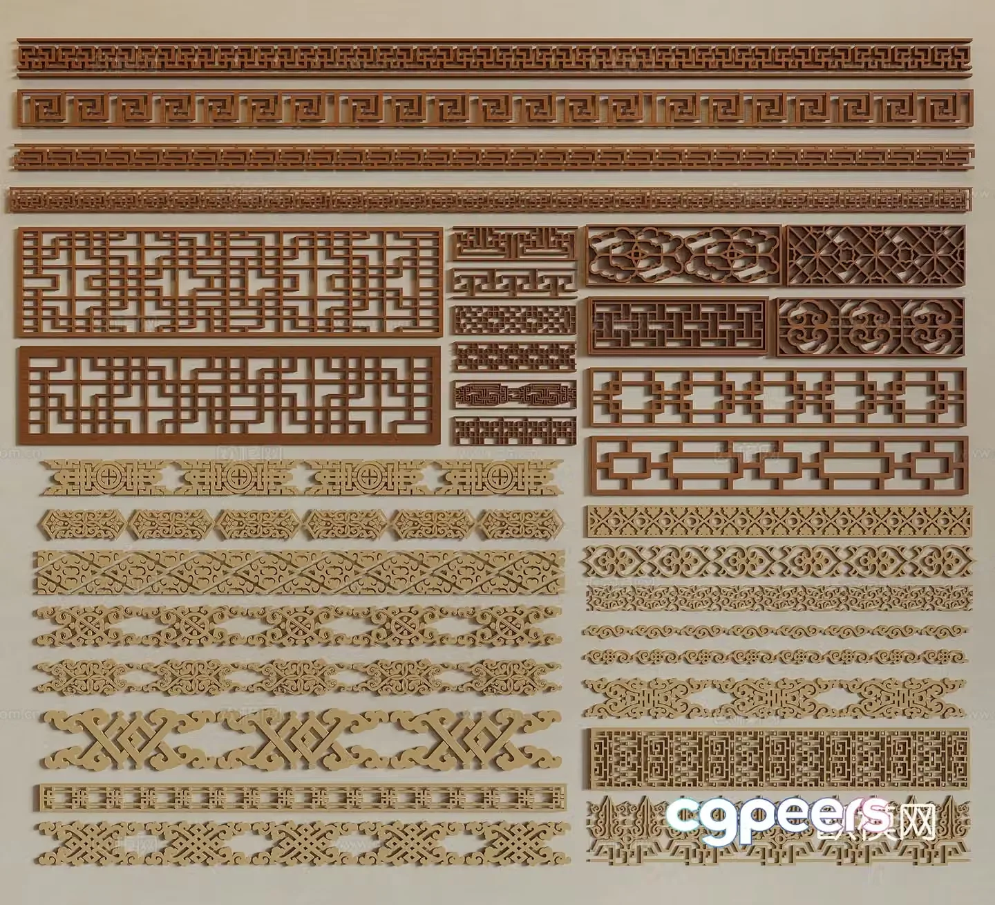 Song style new Chinese style carving paper pattern antique waistline pane corner flower circle pattern lace flower 3d model