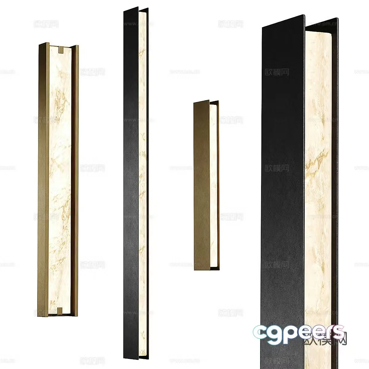 New Chinese style light luxury metal long wall light 3D model