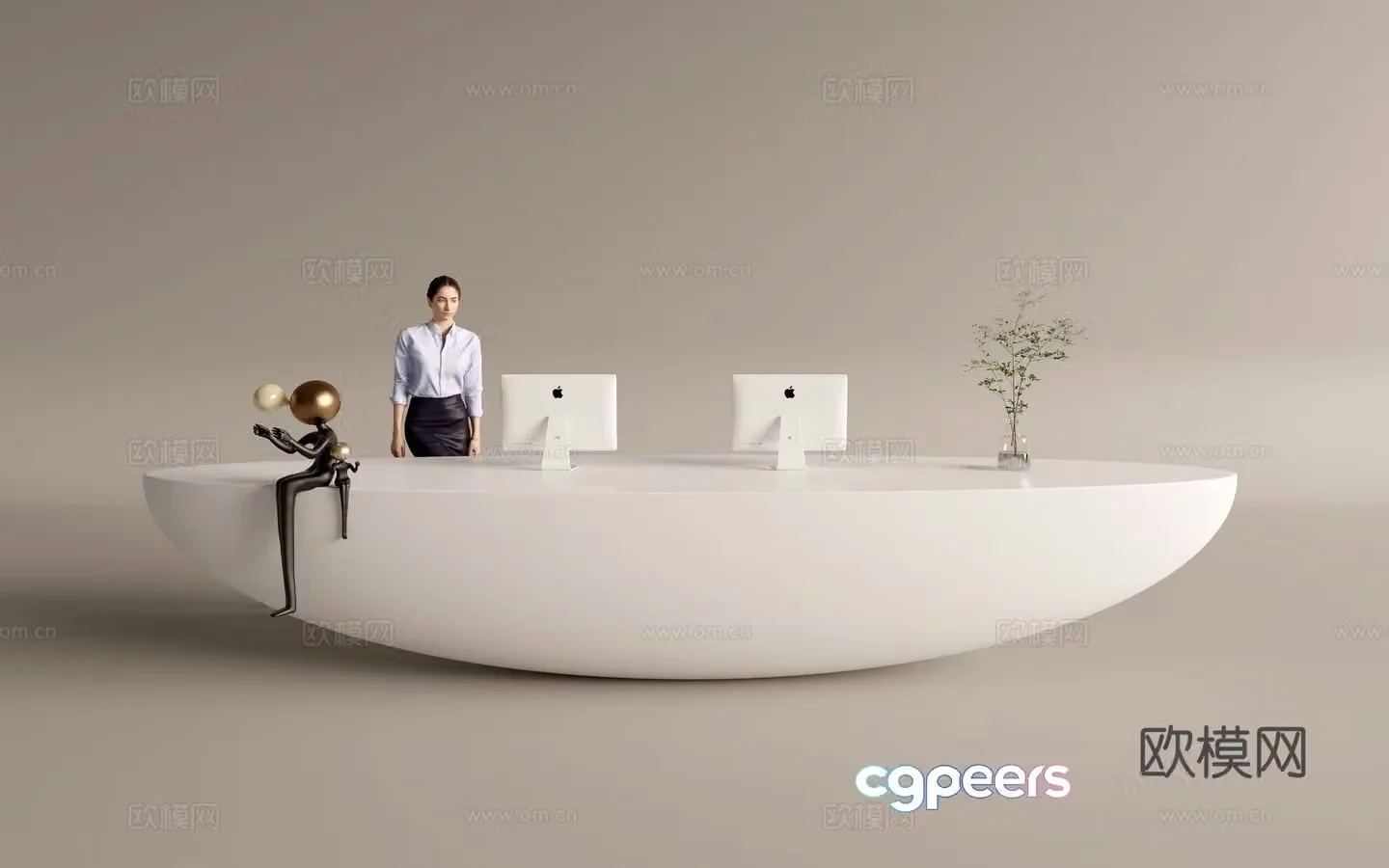 Modern company front desk reception area bar reception desk service desk 3d model