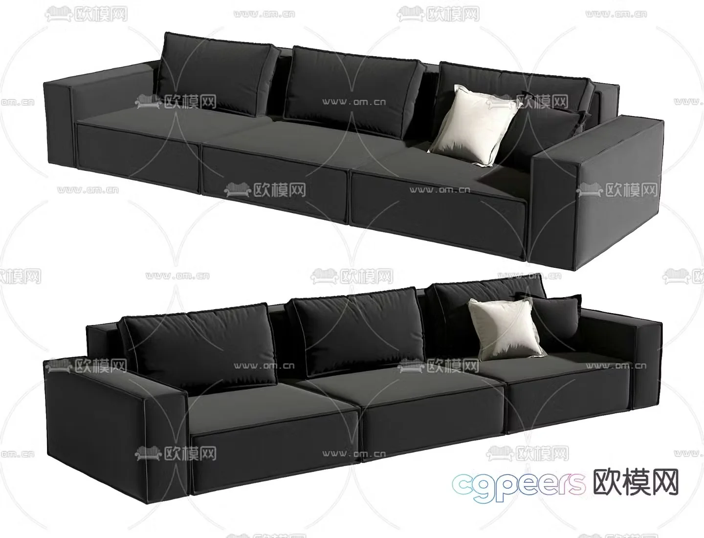 Modern three-person sofa multi-person sofa upholstered sofa 3D model