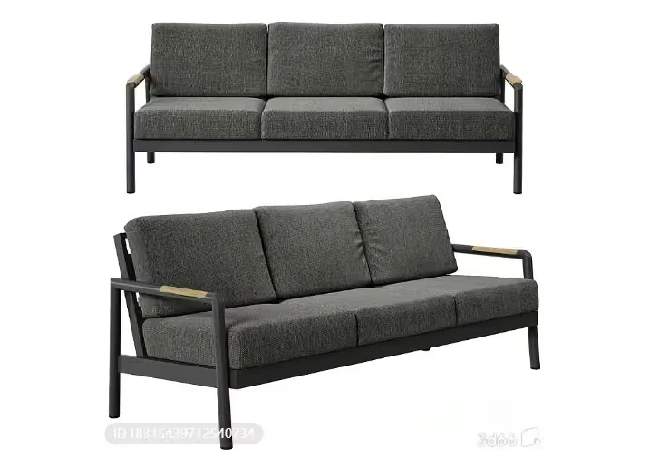 Grey Sofa With Wooden Arms 3D Model – 9448 – VRAY Render