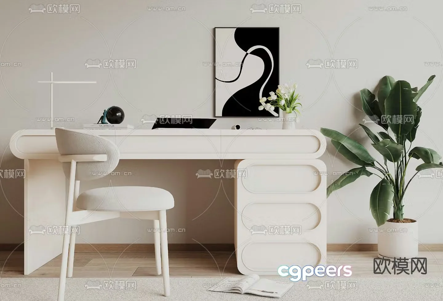 Cream style desk chair 3d model