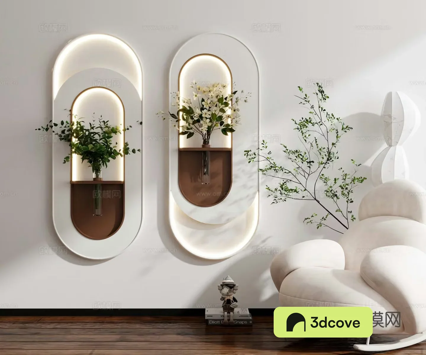 Modern cream style minimalist wasabi style medieval style hanging painting wall decoration decoration painting combination decoration green plant 3D model