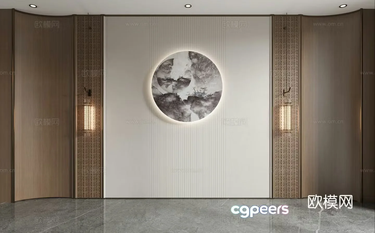 New Chinese style background wall 3d model