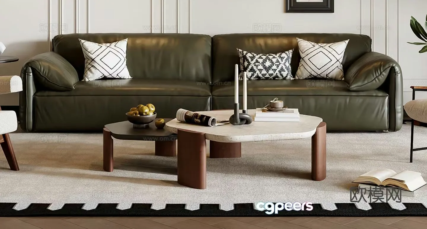Double sofa leather sofa 3d model