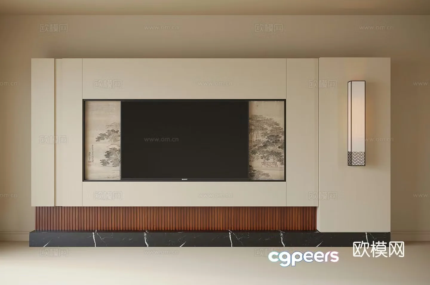 New Chinese TV background wall TV wall 3d model