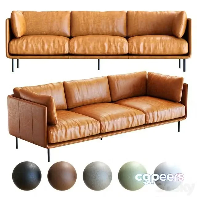 3ds Max Free – Crate&Barrel Wells Leather Sofa