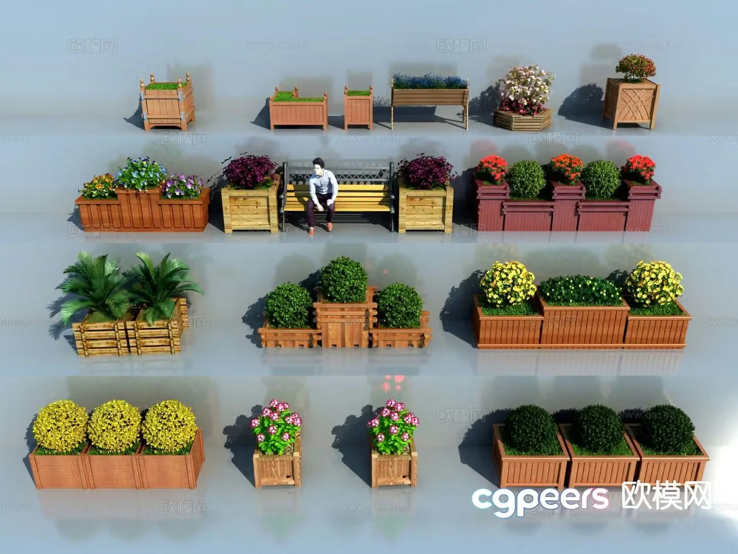 Outdoor flower box flower bed 3d model