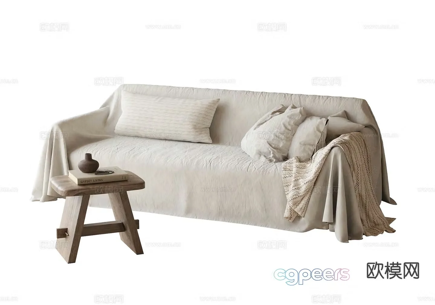 Wabi-sabi multi-person sofa 3d model