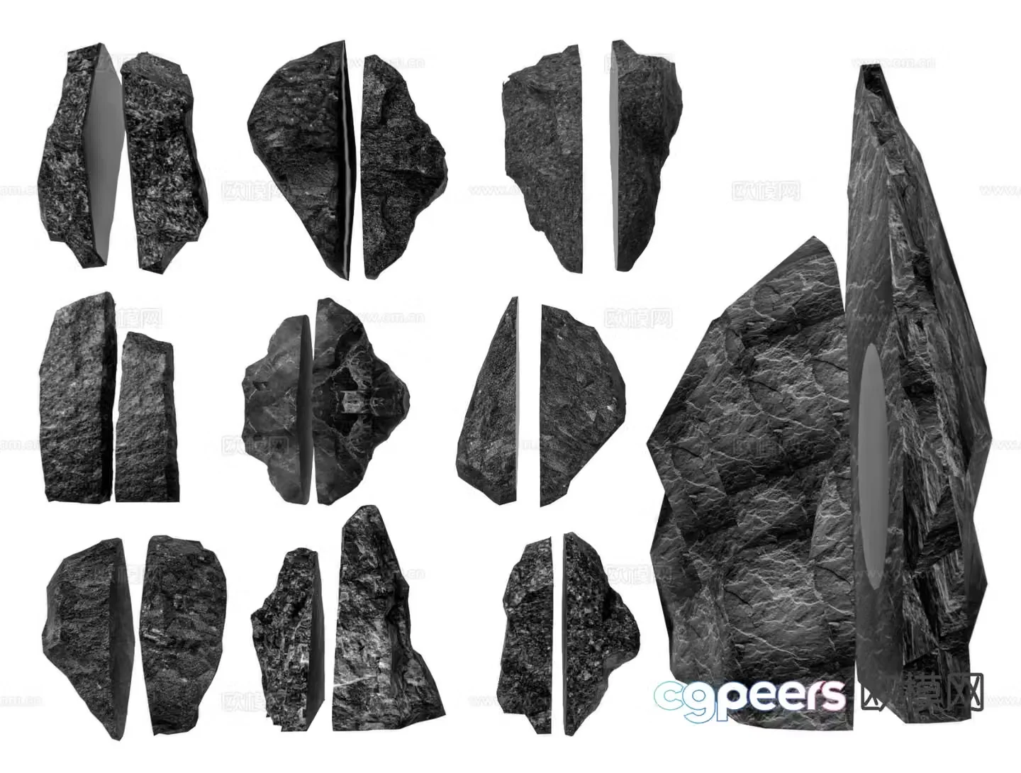split stone split stone sliced â€‹â€‹stone two halves stone black mountain stone 3d model
