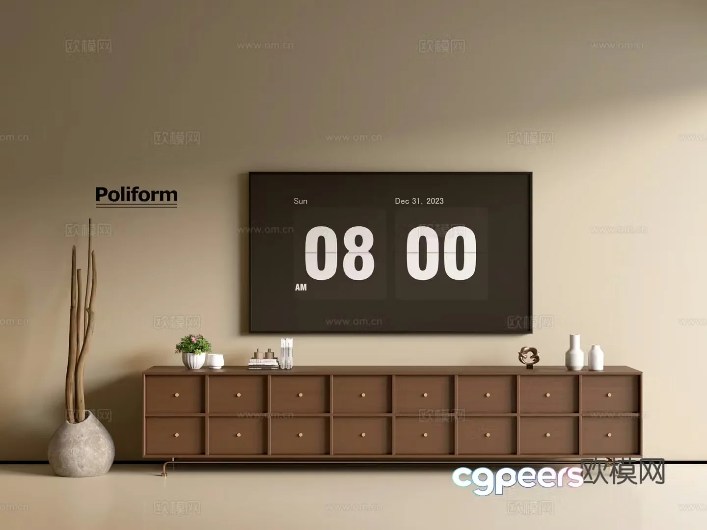 Modern wood grain TV cabinet simple side cabinet chest of drawers low cabinet whole cabinet side cabinet balcony 3D model