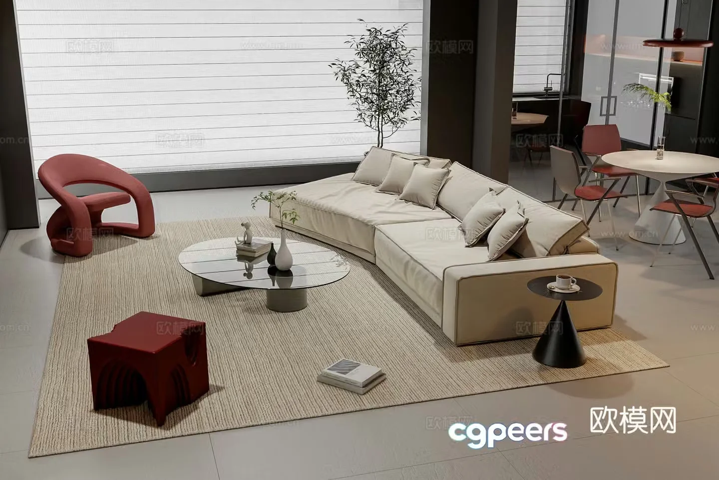 Modern sofa coffee table combination 3D model
