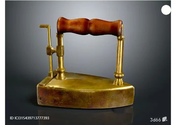 A Vintage Brass Iron With A Wooden Handle 3D Model – 3370 – VRAY Render