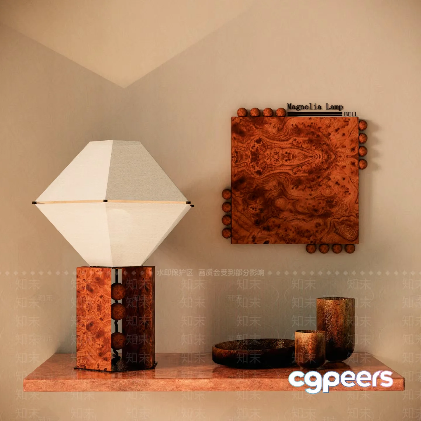 A Wooden Lamp And Matching Wall Art 3D Model – 17735 – VRAY Render
