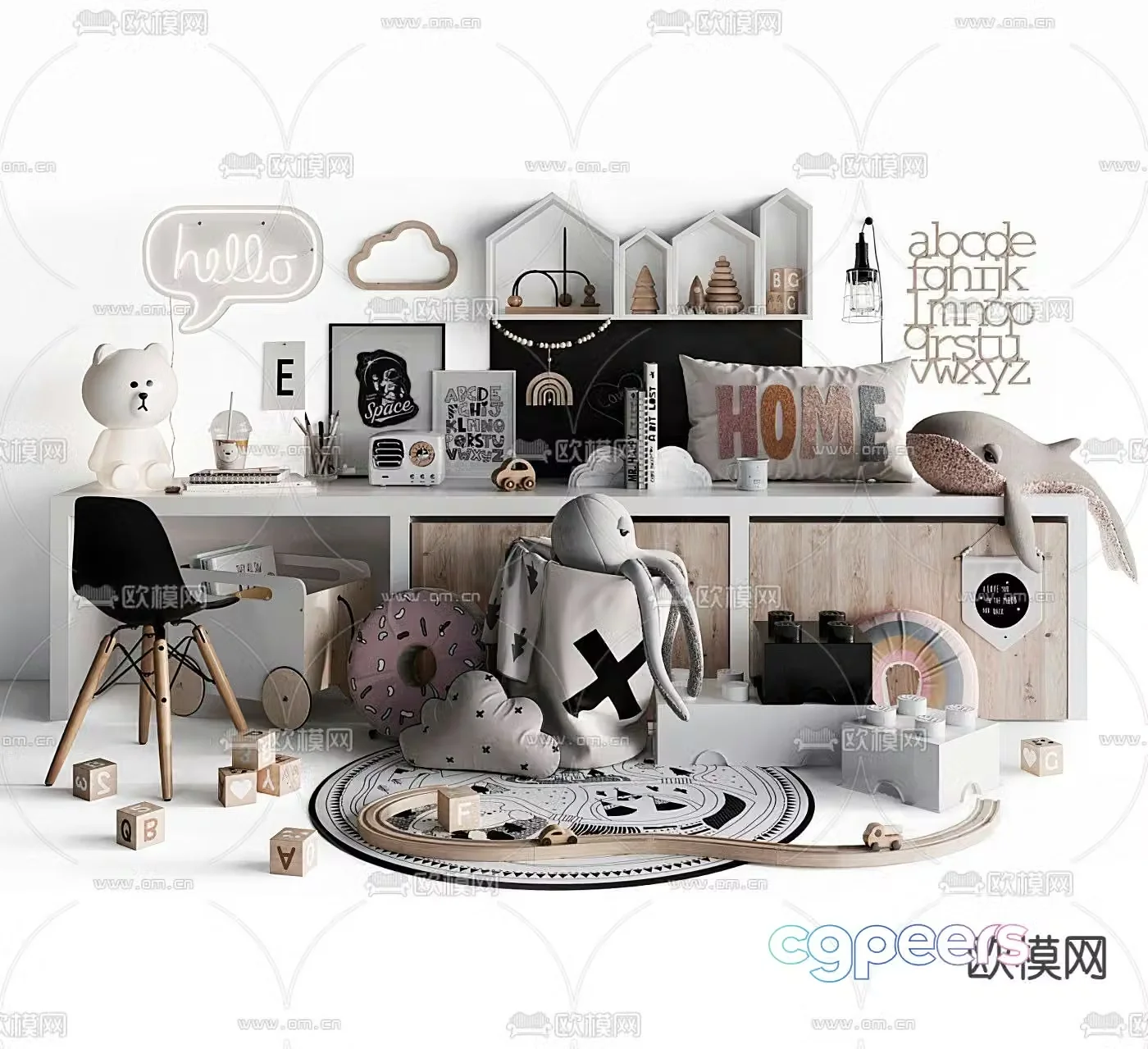 Modern children’s toy desk and chair combination 3d model