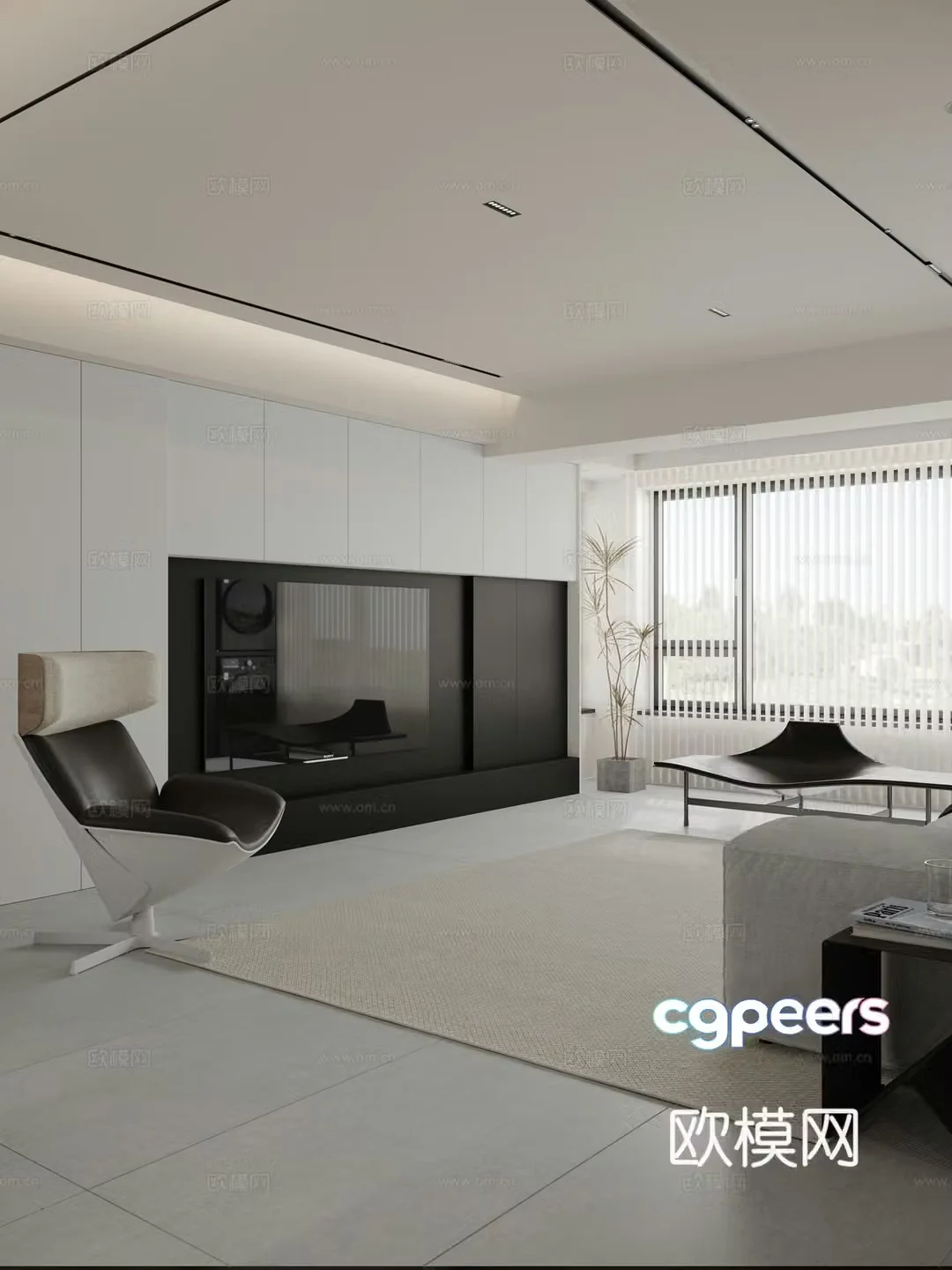 Minimalist TV wall TV integrated cabinet 3D model