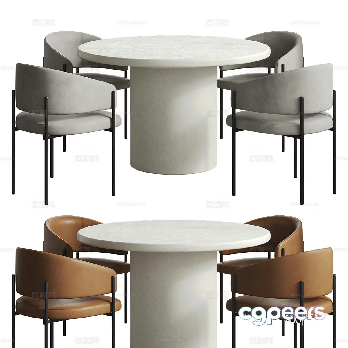 Modern Italian round dining table and chair 3d model