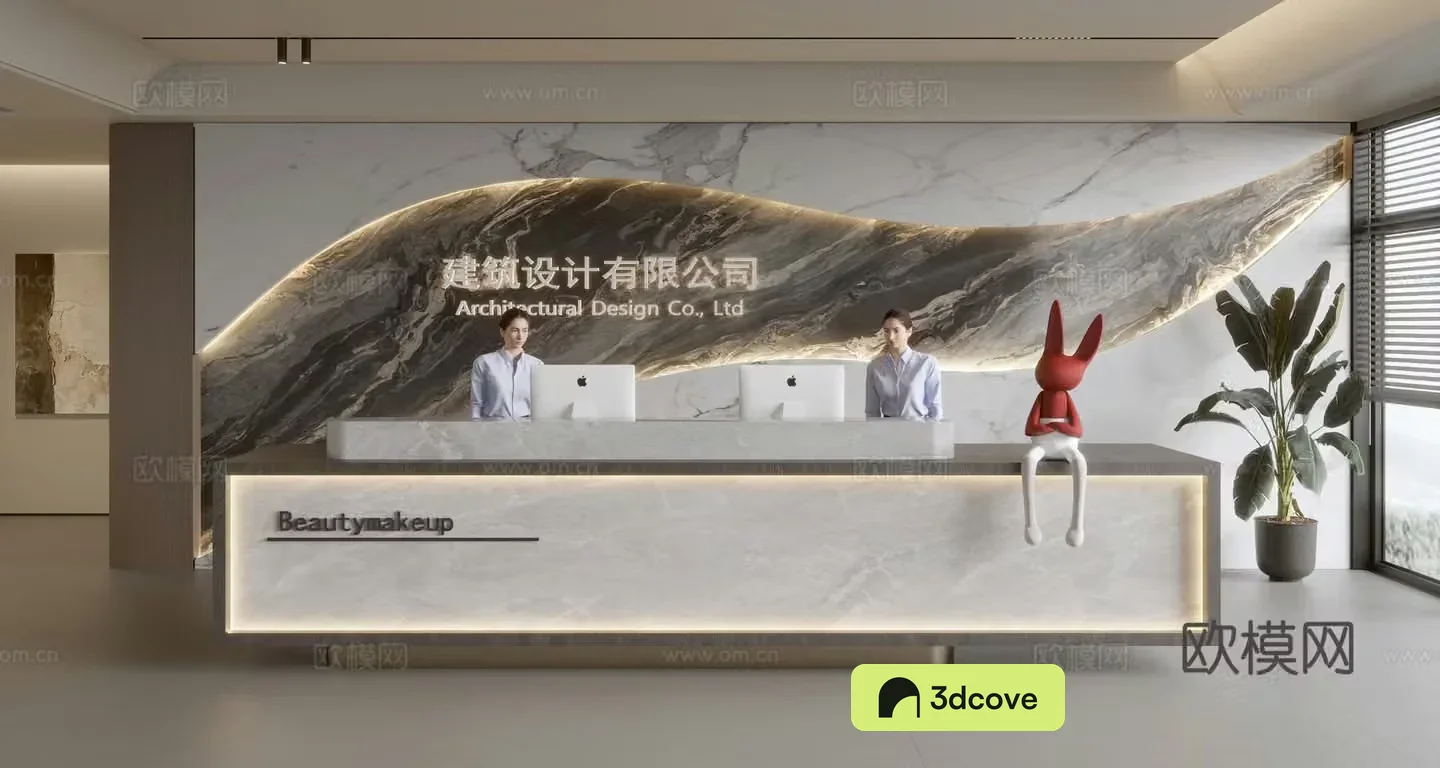 Modern company front desk reception area front desk background wall reception desk service desk