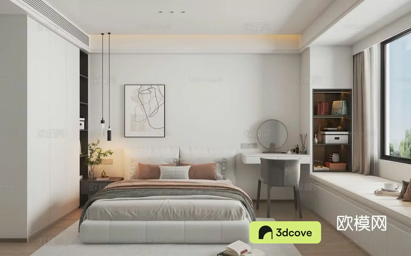 Modern bedroom large bay window second bedroom
