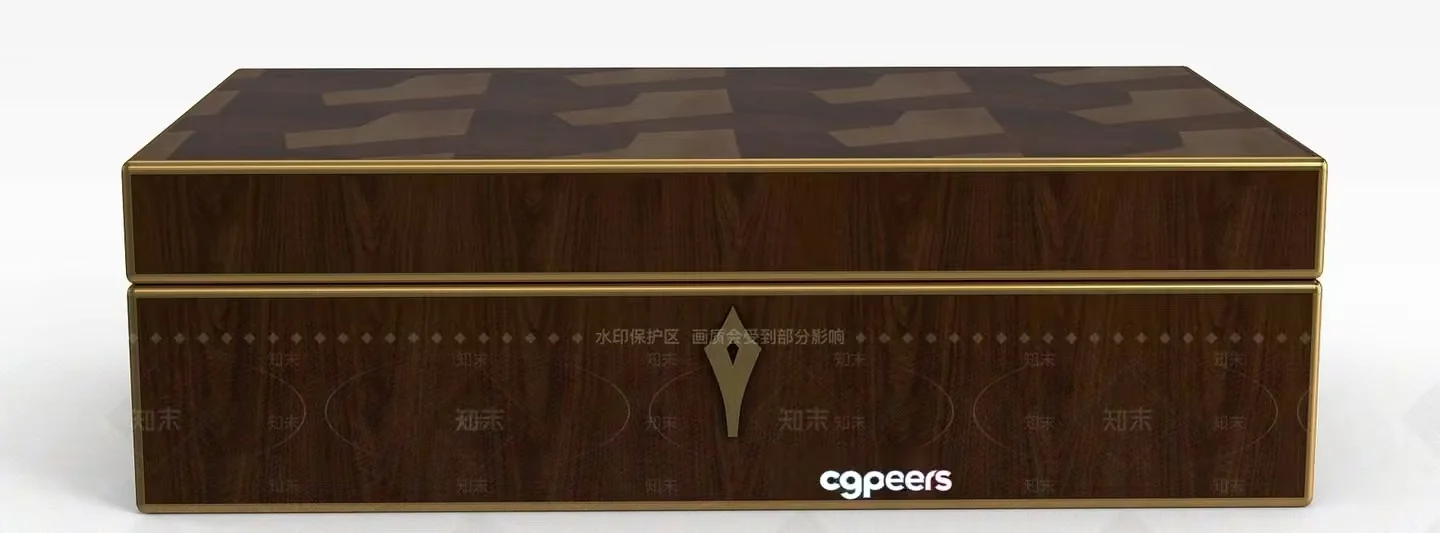 A Wooden Box With A Gold Handle 3D Model – 14729 – VRAY Render