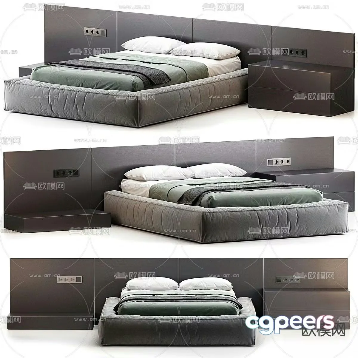 Litfad modern double bed 3d model