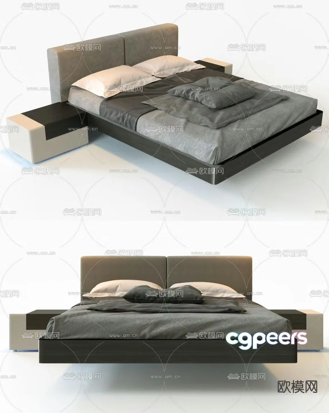 Meridiani modern gray double bed 3d model