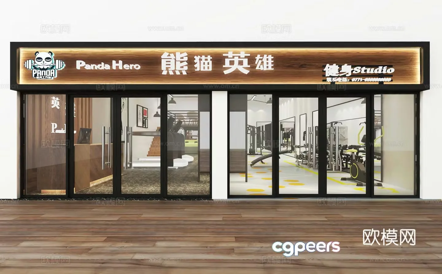 Modern minimalist gym fitness studio club 3d model