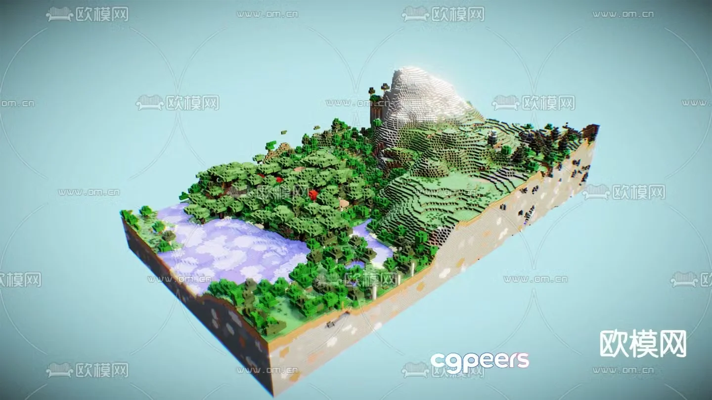 Building block forest cartoon forest 3d model