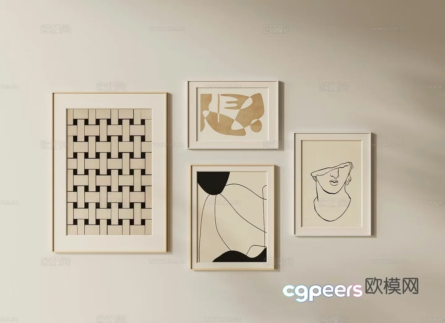 Cream style combination hanging painting 3D model