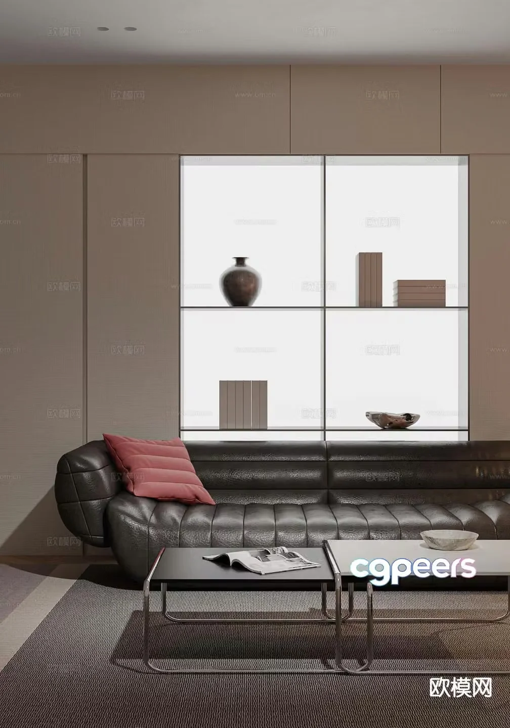 Modern multi-seater sofa leather sofa 3d model