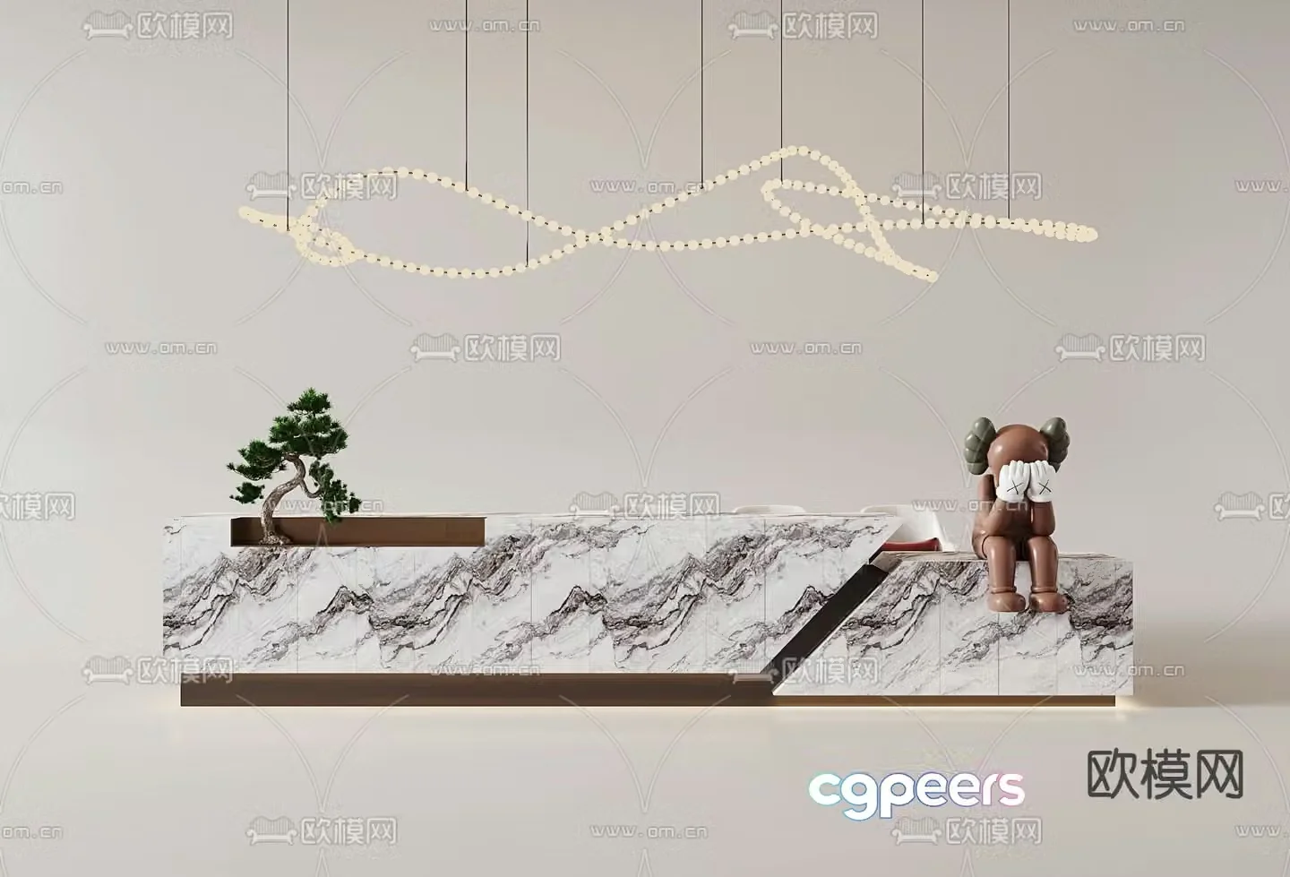 New Chinese style front desk reception desk information desk 3D model