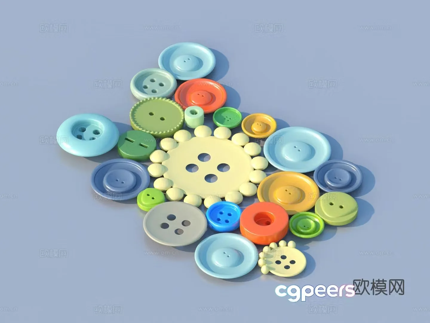 Buttons Sketch Ornaments 3D Model