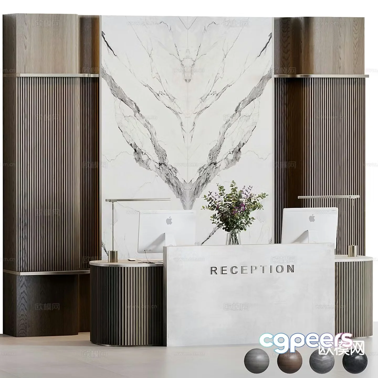 Modern hotel front desk service desk 3d model