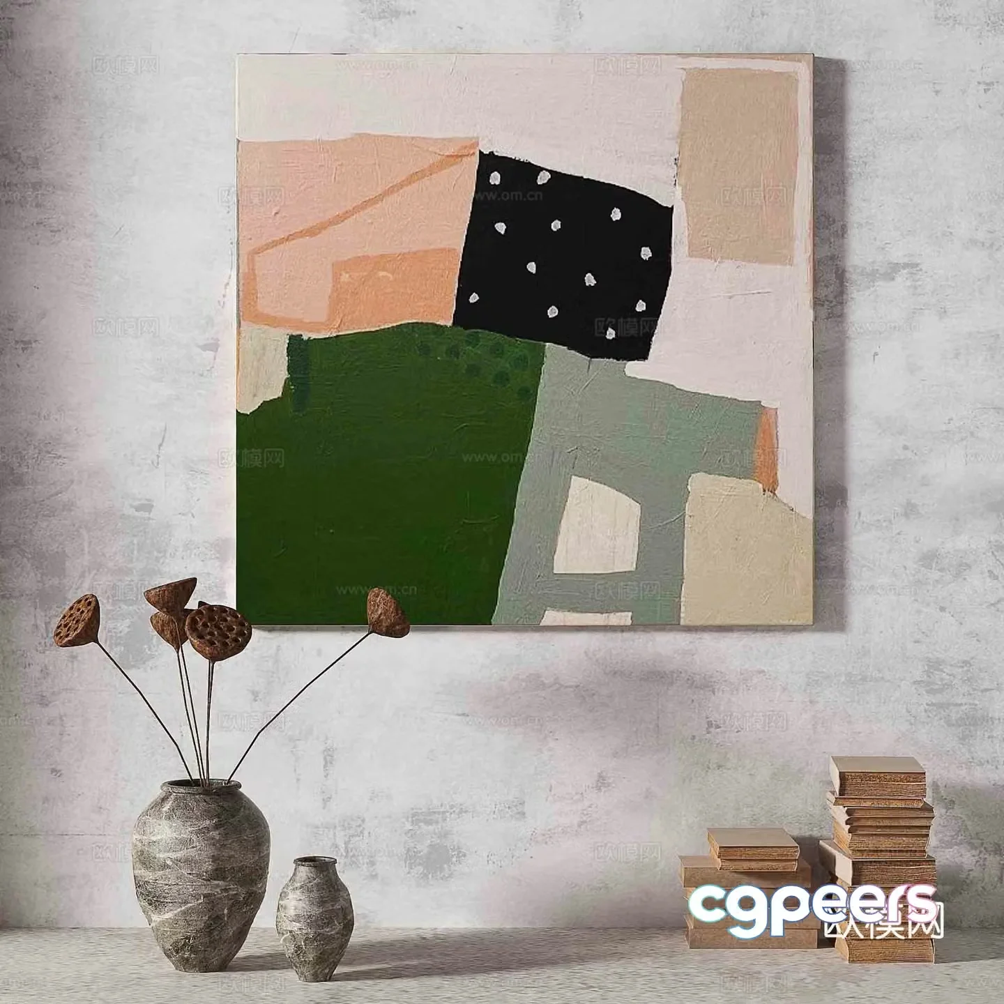 Wabisa retro texture abstract decorative painting 3d model