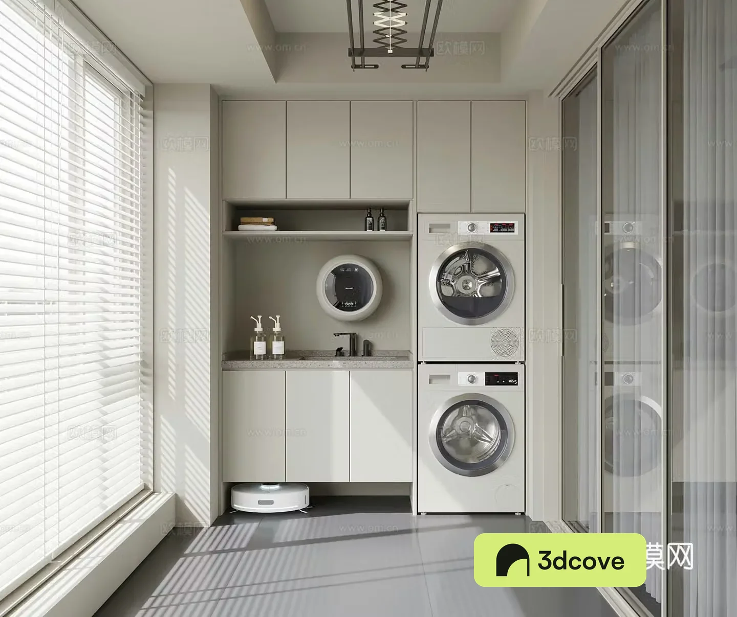 Modern balcony washing machine cabinet clothes drying rack sweeping robot