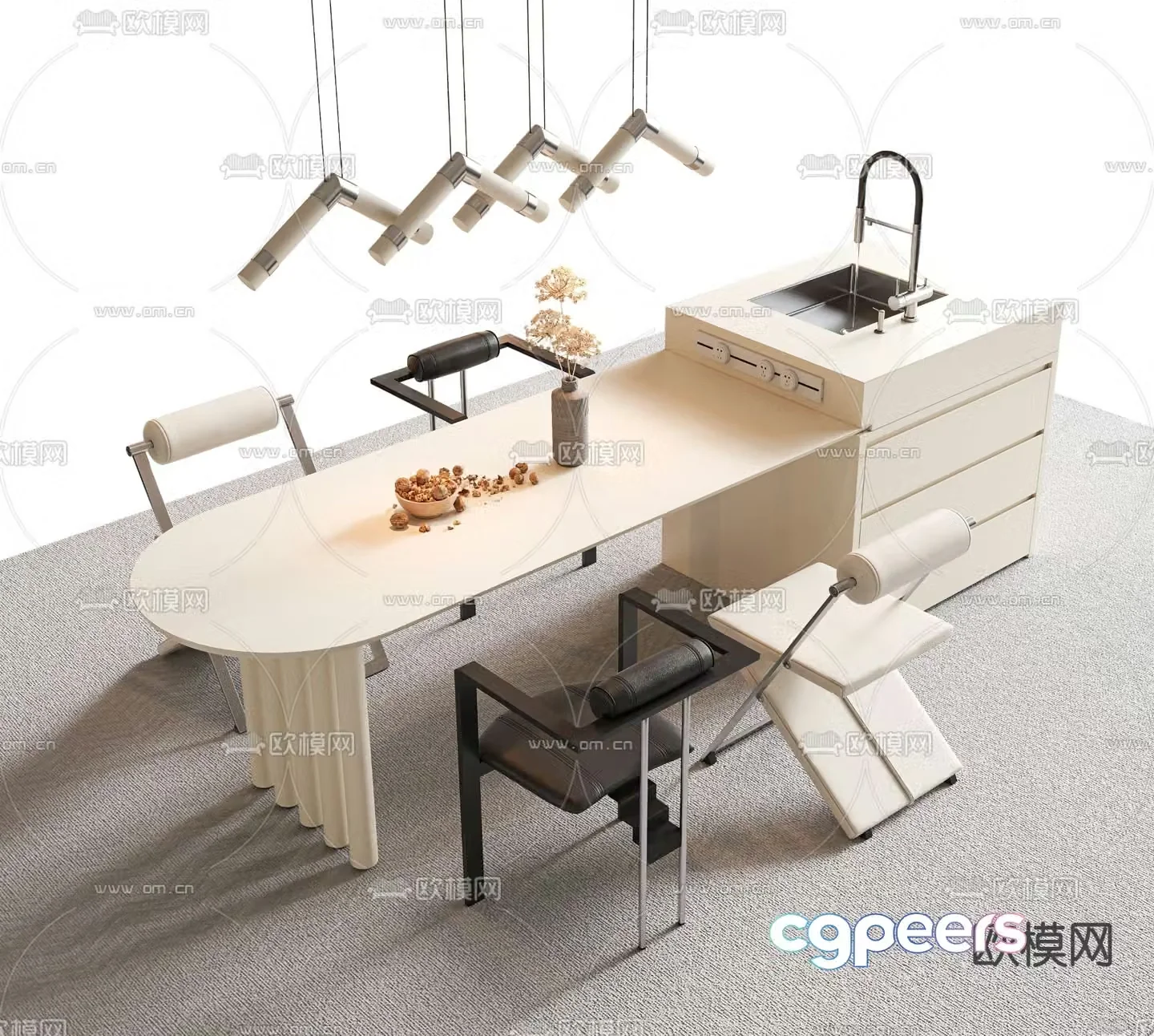 Nakajima dining table and chairs 3d model