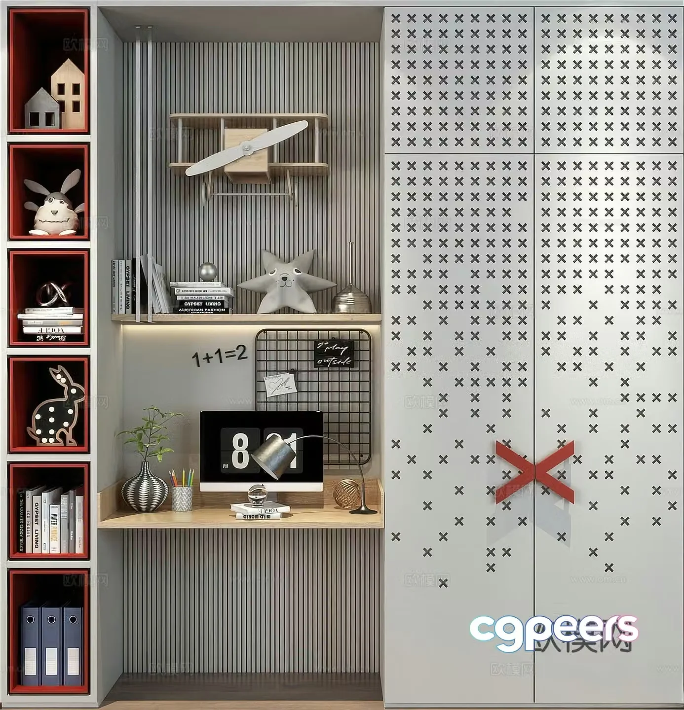 Children’s wardrobe desk integrated cabinet 3D model