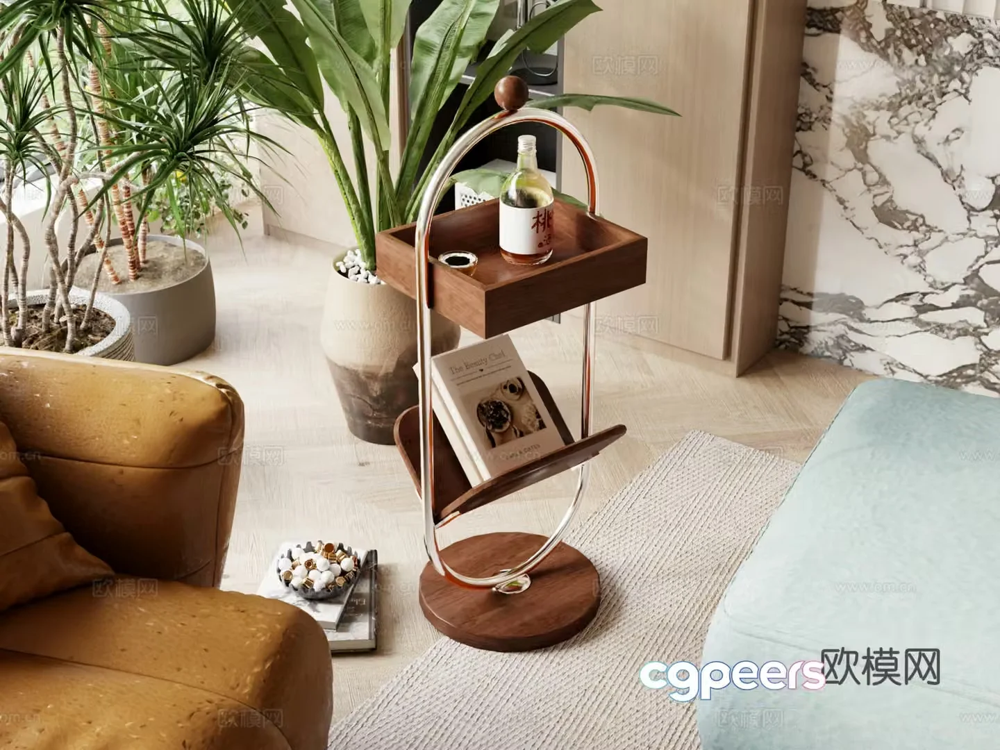 Modern retro cream style coffee table decoration magazine book 3d model