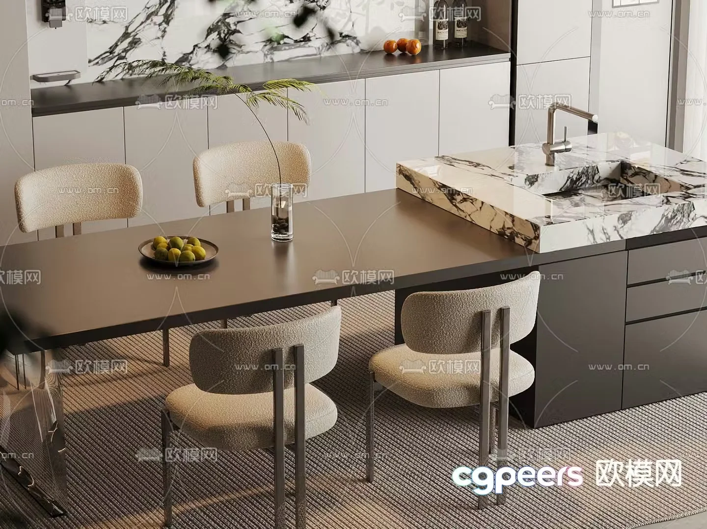 Modern dining table and chairs Zhongdao dining table 3D model