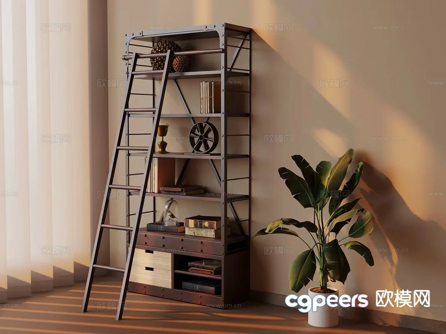 Medieval style bookshelf shelf 3d model