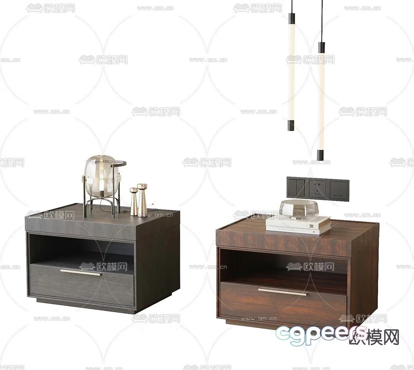 solid wood bedside table 3d model