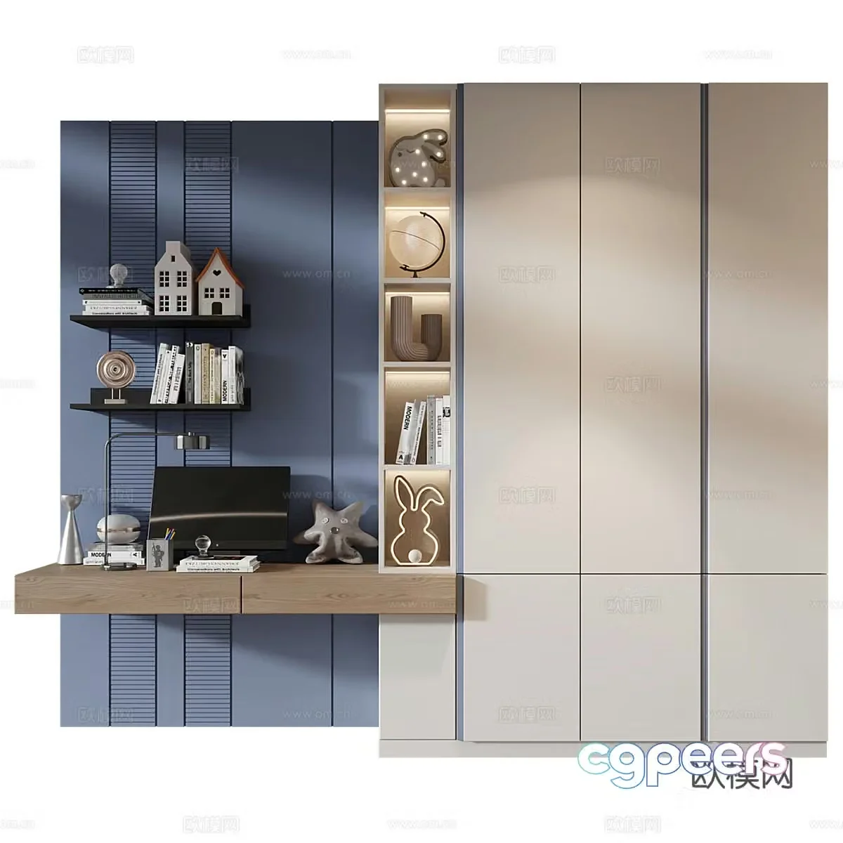 Modern children’s bookcase children’s wardrobe combination 3D model