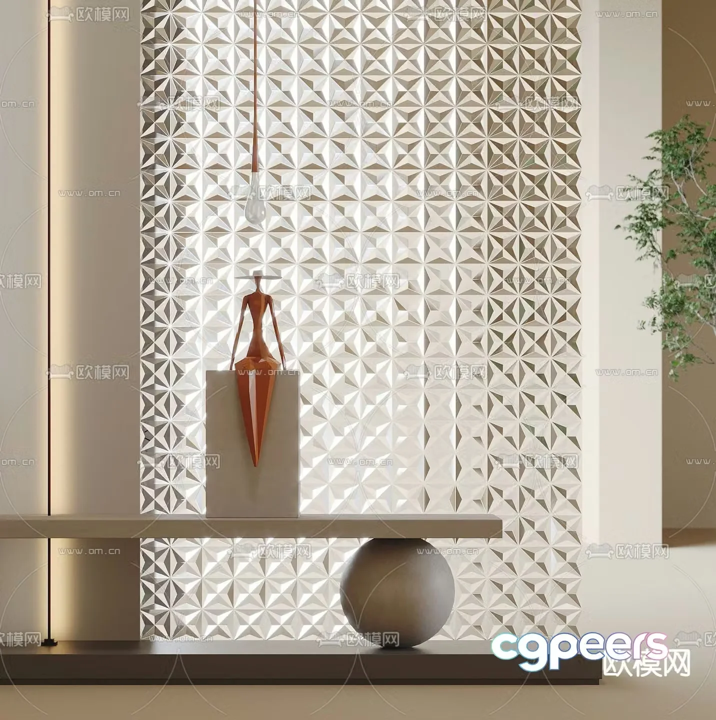 Glass brick screen entrance partition 3D model