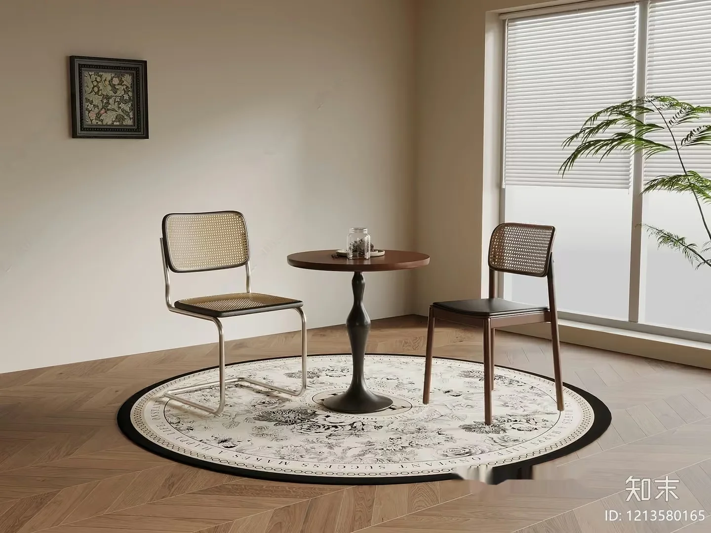 Mid-Century Modern Dining Area 3D Model – 7905 – VRAY Render